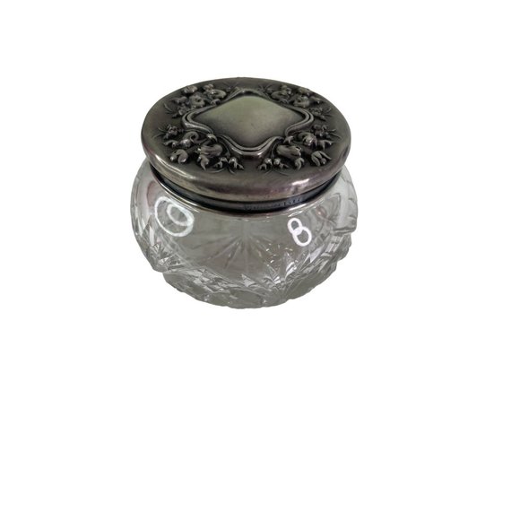 Vintage Cut Crystal Vanity Dresser Cosmetic Jar Sterling Silver Lid 3" x 4" - Picture 8 of 8